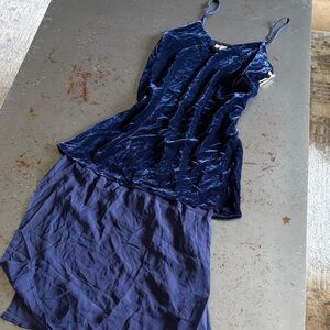 Gold Hawk Navy Velvet Slip Dress w/Sheer Under layer; *NWT*  Small